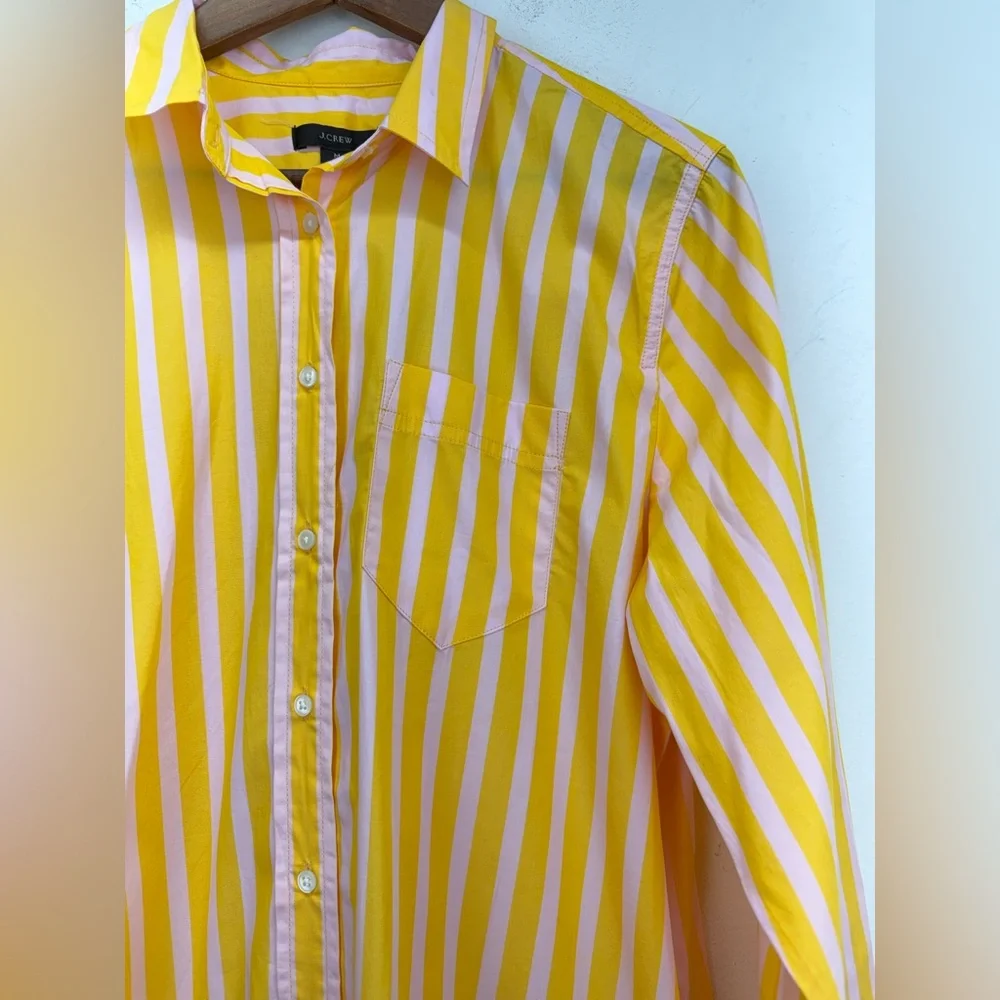 J. Crew size Medium Women’s Pink Yellow Striped Button Up Shirt Dress NWT